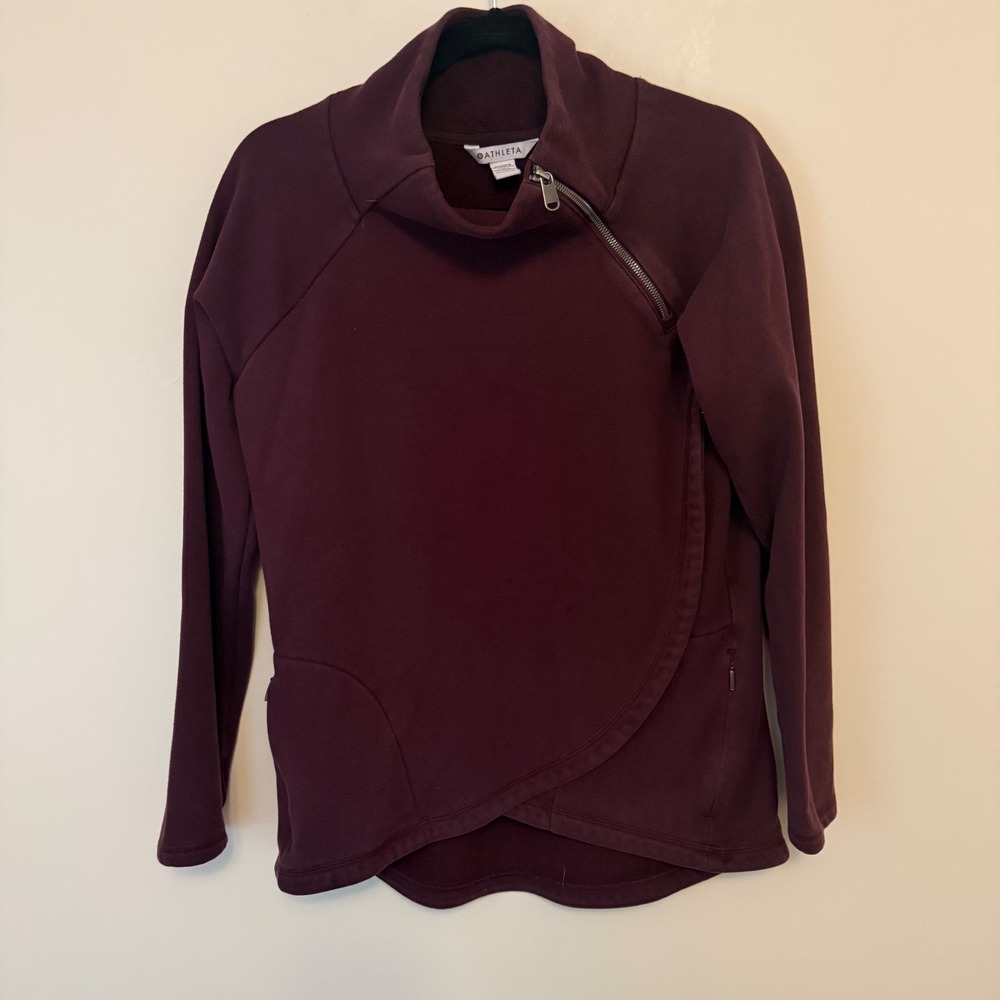 Athleta Stronger Asym Sweatshirt Burgundy Plum Asymmetric Zip Pullover Medium